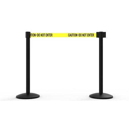 QLine Retractable Belt Barrier X2, Black Post, Yellow Caution - Do Not Enter, 2PK